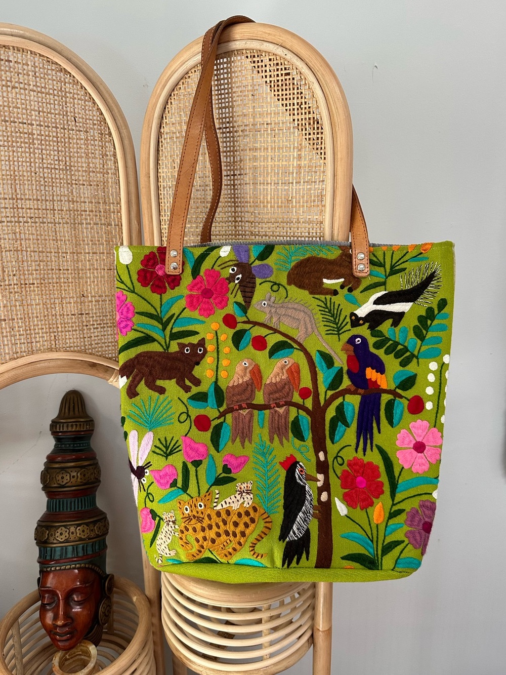 Embroidered Jungle Tote Bag, Boho, Hippie, Tropical, Farm Rio, Johnny Was